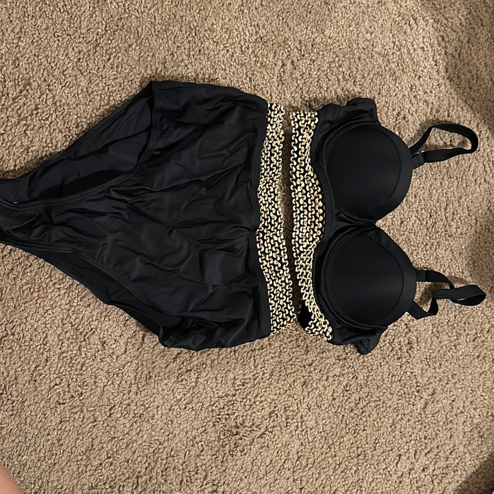 Black and gold contrast trim push up high waist bikini set BRAND NEW